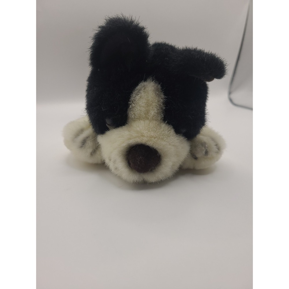 Plush Vintage Russ‎ Berrie Frazier Dog Black & White Realistic 10"